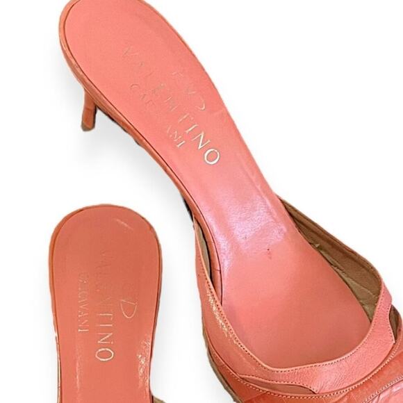 Valentino Embossed Leather Kitten Heels Mule Slides Pink Rose Size 37.5 / US 7.5 - Picture 5 of 15